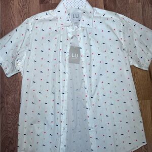 Linea Uomo Men's White Short Sleeve Button Up Shirt with Basketball Print NWT